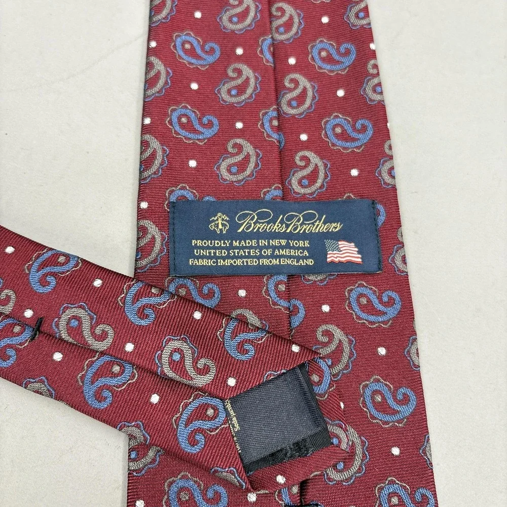 Brooks‎ Brothers Tie Mens Red Paisley Dot Silk Made USA Woven Necktie NWT